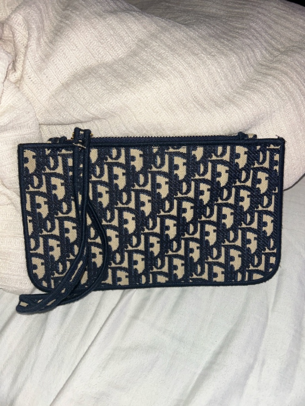 Dior Navy and Cream Monogram Wristlet Clutch